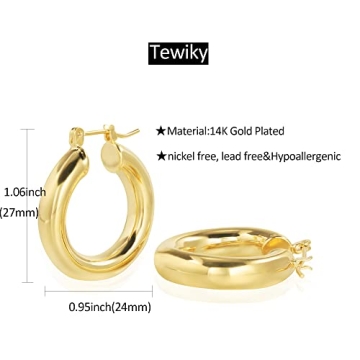 Tewiky Small Hoop Earrings 14k Gold Plated for Women