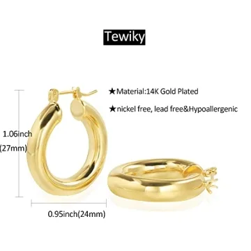 Tewiky Small Hoop Earrings 14k Gold Plated for Women