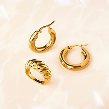 Tewiky Small Hoop Earrings 14k Gold Plated for Women