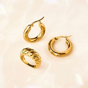 Tewiky Small Hoop Earrings 14k Gold Plated for Women