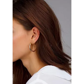 Tewiky Small Hoop Earrings 14k Gold Plated for Women
