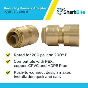 SharkBite 1/2 x 1/2 Inch FNPT Adapter, Pack of 4, Push To Connect Brass Plumbing Fitting, PEX Pipe, Copper, CPVC, PE-RT, HDPE, U072LFA4