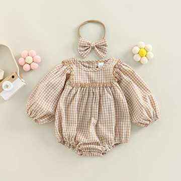 Douhoow Infant Baby Girl Plaid Romper Baby Sweatshirt Romper Ruffle Festival Clothes Fall Winter Out...