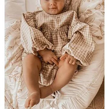 Douhoow Infant Baby Girl Plaid Romper Baby Sweatshirt Romper Ruffle Festival Clothes Fall Winter Outfits with Headband (Khaki plaid, 12-18 Months)