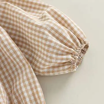 Douhoow Infant Baby Girl Plaid Romper Baby Sweatshirt Romper Ruffle Festival Clothes Fall Winter Outfits with Headband (Khaki plaid, 12-18 Months)