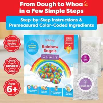 Baketivity Rainbow Bagel Kids Baking Kit - Baking Kits for Kids with Premeasured Ingredients, Step-By-Step Instructions, Video Guide, and STEM Lessons - Kids Cooking Kit for Ages 6-12+