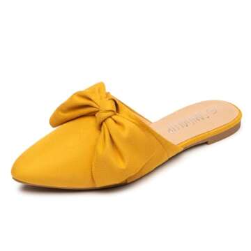 SANDALUP Mules Women Shoes w Pointed Toe and Elegant Bowknot Yellow 08