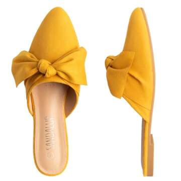 SANDALUP Mules Women Shoes w Pointed Toe and Elegant Bowknot Yellow 08