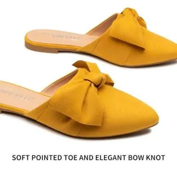 SANDALUP Mules Women Shoes w Pointed Toe and Elegant Bowknot Yellow 08