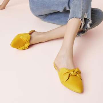 SANDALUP Mules Women Shoes w Pointed Toe and Elegant Bowknot Yellow 08