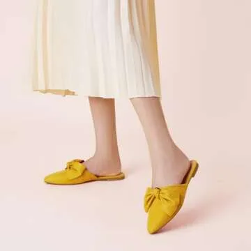 SANDALUP Mules Women Shoes w Pointed Toe and Elegant Bowknot Yellow 08