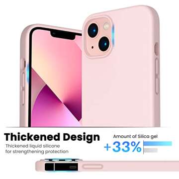 ORNARTO Shockproof Liquid Silicone Designed for iPhone 13 Case Gel Rubber Anti-Shock Cover Case Drop Protection 6.1inch-Chalk Pink