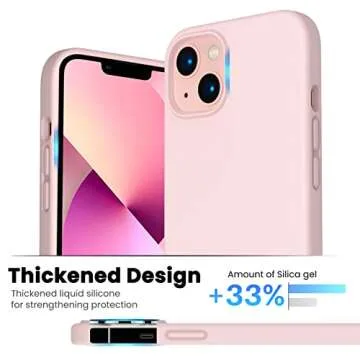 ORNARTO Shockproof Liquid Silicone Designed for iPhone 13 Case Gel Rubber Anti-Shock Cover Case Drop Protection 6.1inch-Chalk Pink