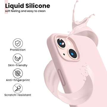 ORNARTO Shockproof Liquid Silicone Designed for iPhone 13 Case Gel Rubber Anti-Shock Cover Case Drop Protection 6.1inch-Chalk Pink