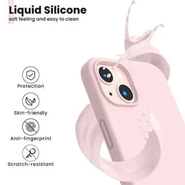 ORNARTO Shockproof Liquid Silicone Designed for iPhone 13 Case Gel Rubber Anti-Shock Cover Case Drop Protection 6.1inch-Chalk Pink