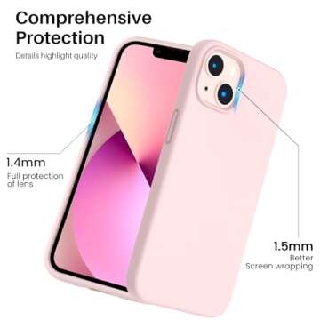 ORNARTO Shockproof Liquid Silicone Designed for iPhone 13 Case Gel Rubber Anti-Shock Cover Case Drop Protection 6.1inch-Chalk Pink