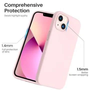 ORNARTO Shockproof Liquid Silicone Designed for iPhone 13 Case Gel Rubber Anti-Shock Cover Case Drop Protection 6.1inch-Chalk Pink