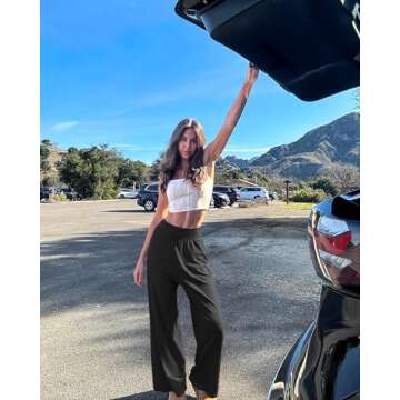 OQQ Women's 2 Piece Pants Wide Leg High Waist Casual Lounge Travel Vacation Loose Pants Black Red