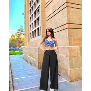 OQQ Women's 2 Piece Pants Wide Leg High Waist Casual Lounge Travel Vacation Loose Pants Black Red