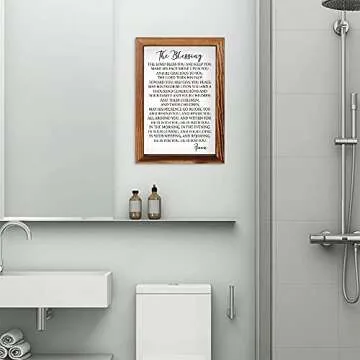 CHDITB The Blessing Lyrics Kari Jobe Framed Wood Sign Plaque(11"×16"), Religious Scripture Bible Verse Amen Quotes Christian Home Decor, Vintage Psalm 91 Wall Art for Home Bedroom Kitchen Farmhouse