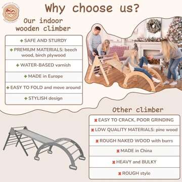 WoodandHearts Montessori Triangle Set, Baby Climbing-3 Piece Gym, Indoor Climbing Gym, Climbing Tria...