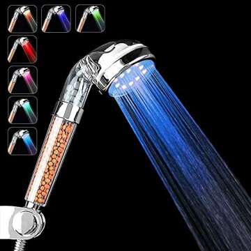 PRUGNA LED Shower Head with Hose and Shower Arm Bracket, High-Pressure Filter Handheld Shower for Re...