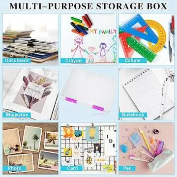 PerKoop 6 Pcs A4 Clear File Storage Boxes - Colorful Design