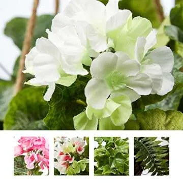 Faux Flowers White Geranium Hanging Floral Arrangement