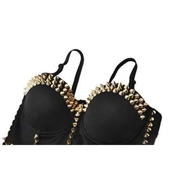 bslingerie® Madonna Style Metallic Studs Bustier Bra Corset Top (S, Black Skull)