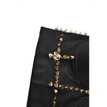 bslingerie® Madonna Style Metallic Studs Bustier Bra Corset Top (S, Black Skull)