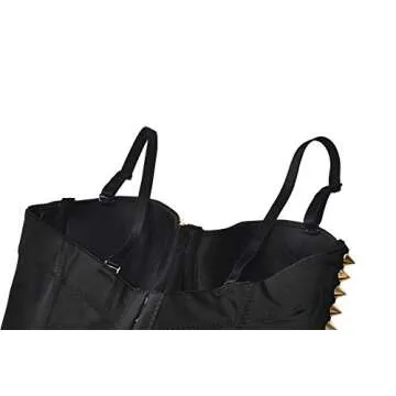 bslingerie® Madonna Style Metallic Studs Bustier Bra Corset Top (S, Black Skull)