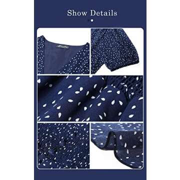 PRETTYGARDEN Puff Sleeve Floral Easter Dress for Women High Low Hem Wrap V Neck Summer Dress Smocked Waist Flowy Midi Dress (Bright Blue, Large)