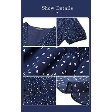 PRETTYGARDEN Puff Sleeve Floral Easter Dress for Women High Low Hem Wrap V Neck Summer Dress Smocked Waist Flowy Midi Dress (Bright Blue, Large)