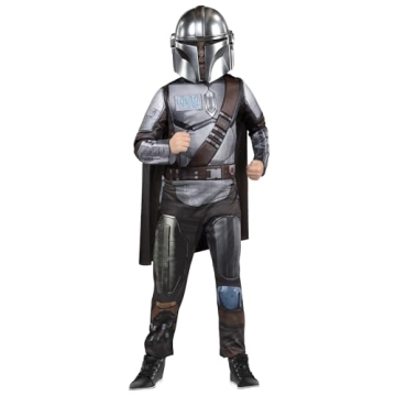 Star Wars The Mandalorian Official Youth Costume - Premium Light Up Padded Jumpsuit with Plastic Mas...