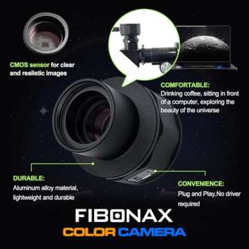 FIBONAX Nova200 Telescope Camera,1920 * 1080 Pixels， CMOS Electronic Eyepiece for 1.25 inch Telescope, Planetary Astronomy Camera, Suitable for Astrophotography Beginners