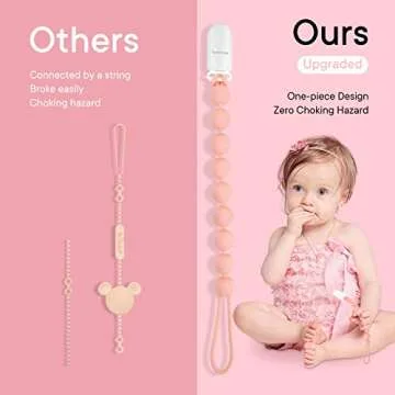 MINMUNJIU Silicone Pacifier Clip Holder, 4 Pack One Piece Soft Flexible Binky Clips Pacifier Holder Clip for Girls, Baby Newborn Essentials, Teething Relief, Birthday Christmas Shower Gift