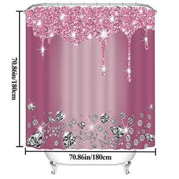 4 Pcs Glitter Diamond Shower Curtain Sets - Rose Red Luxury Bath Decor