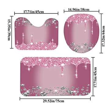 Glitter Diamond Shower Curtain Sets with Rugs and Lid Cover