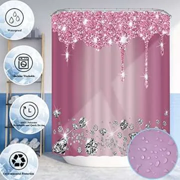 Glitter Diamond Shower Curtain Sets with Rugs and Lid Cover