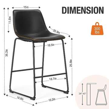 Sweetcrispy Counter Height Bar Stools Set of 4, Modern Counter Stool Faux Leather Barstools with Back, 26 inch Seat Height Island Stools Countertop Comfortable Black Bar Chairs with Metal Legs