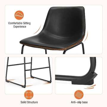 Sweetcrispy Counter Height Bar Stools Set of 4, Modern Counter Stool Faux Leather Barstools with Back, 26 inch Seat Height Island Stools Countertop Comfortable Black Bar Chairs with Metal Legs