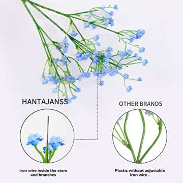HANTAJANSS Artificial Baby Breath Flowers Bulk 12 Pcs Real Touch Gypsophila Bouquets Flowers for Wedding Party Garden Home Decoration DIY Wreath (Blue)
