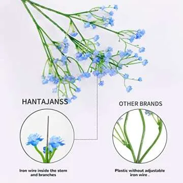 HANTAJANSS Artificial Baby Breath Flowers Bulk 12 Pcs Real Touch Gypsophila Bouquets Flowers for Wedding Party Garden Home Decoration DIY Wreath (Blue)