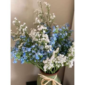 HANTAJANSS Artificial Baby Breath Flowers Bulk 12 Pcs Real Touch Gypsophila Bouquets Flowers for Wedding Party Garden Home Decoration DIY Wreath (Blue)