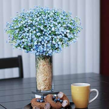 HANTAJANSS Artificial Baby Breath Flowers Bulk 12 Pcs Real Touch Gypsophila Bouquets Flowers for Wedding Party Garden Home Decoration DIY Wreath (Blue)