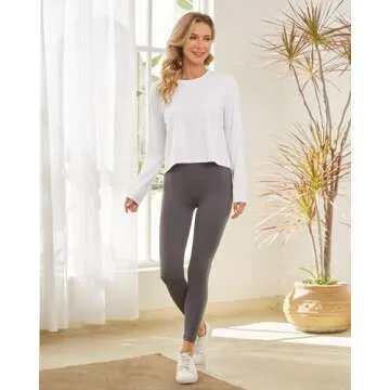 G4Free Long Sleeve Workout Tops for Women Sun Protection Clothing SPF Shirts Hiking Running Cropped Tops(White,L)