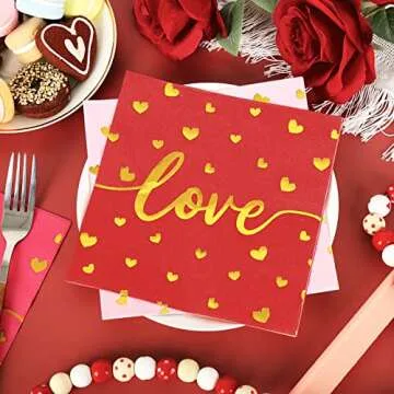 Whaline 75 Pack Valentine's Day Napkins 6.5 x 6.5 Inch Red Pink Gold Foil Dinner Napkins Love XOXO Kisses Valentines Disposable Paper Napkins for Valentine's Day wedding Anniversary Party Supplies