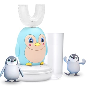 Kids Toothbrush Electric, Toddler Electric Toothbrush Ultrasonic Toothbrush 360° Cleaning U Shaped ...