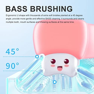 Kids Toothbrush Electric, Toddler Electric Toothbrush Ultrasonic Toothbrush 360° Cleaning U Shaped Toothbrush Come with 3 Brushing Heads and Cup for Toddlers & Children (PGUTB-2-6-Blue)