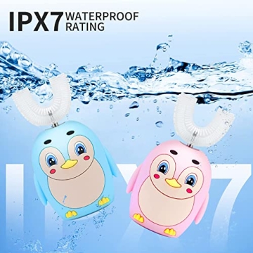 Kids Toothbrush Electric, Toddler Electric Toothbrush Ultrasonic Toothbrush 360° Cleaning U Shaped Toothbrush Come with 3 Brushing Heads and Cup for Toddlers & Children (PGUTB-2-6-Blue)